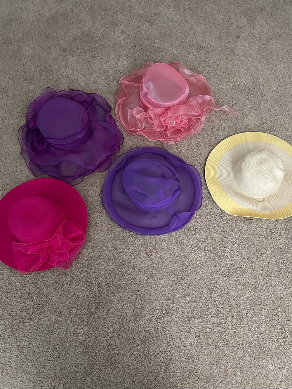 Assorted Women's Dress Hats - Pink, Purple, Hot Pink, Yellow, White - Picture 2 of 9